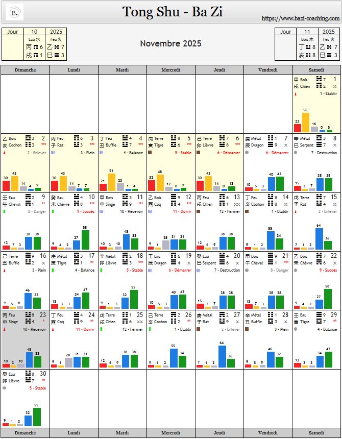 Calendrier novembre Bazi astrologie chinoise sélection de date 2025 tong shu qi men